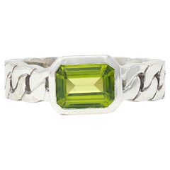 Chanel French 1980's Peridot 18K White Gold Curb Link Bezel Vintage Band Ring