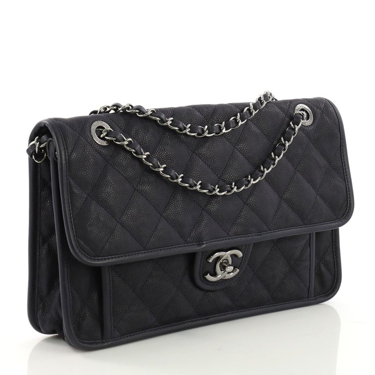 Chanel French Riviera Flap Bag Quilted Caviar Large