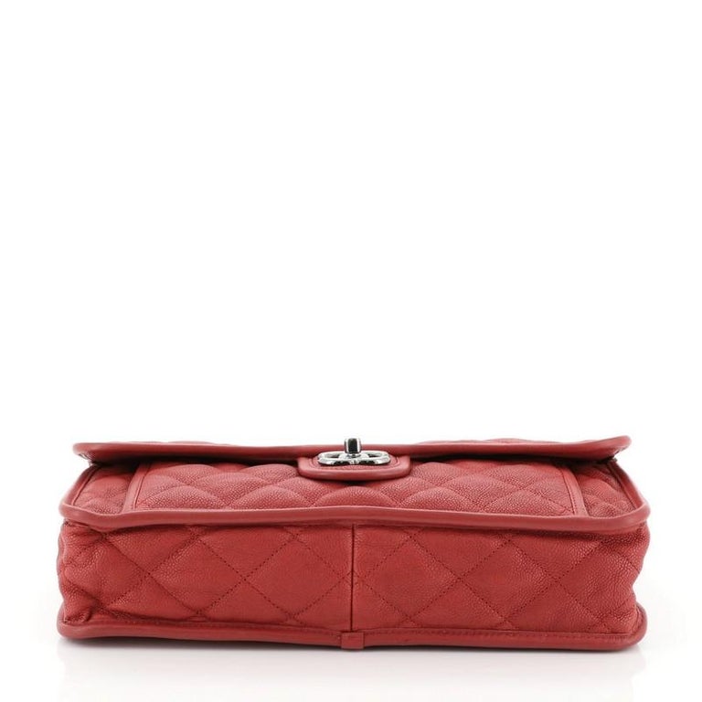 CHANEL Caviar Quilted Large French Riviera Flap Red 175405
