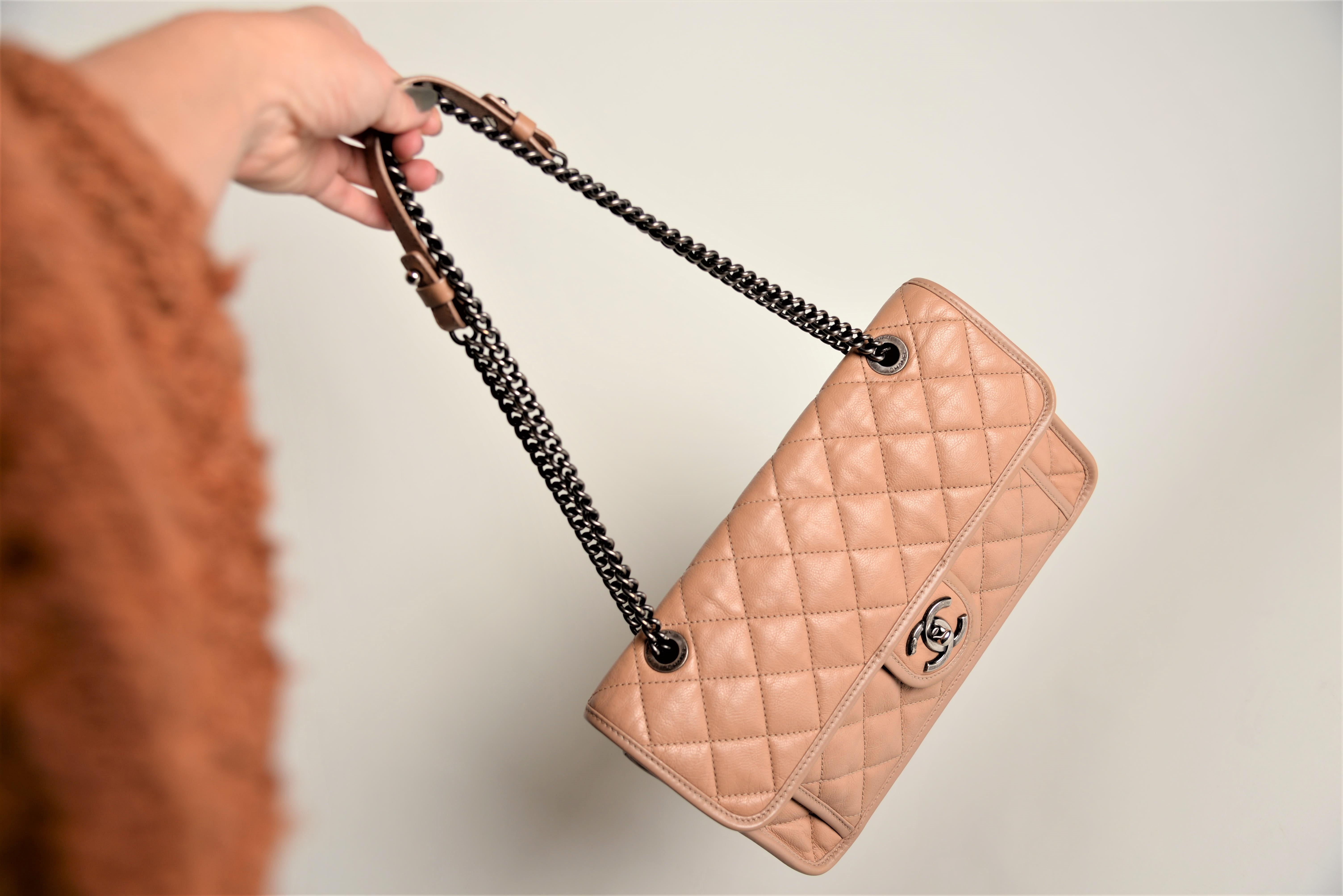 Chanel Französisch Riviera Klappe Tasche gesteppt dunkel Beige 10