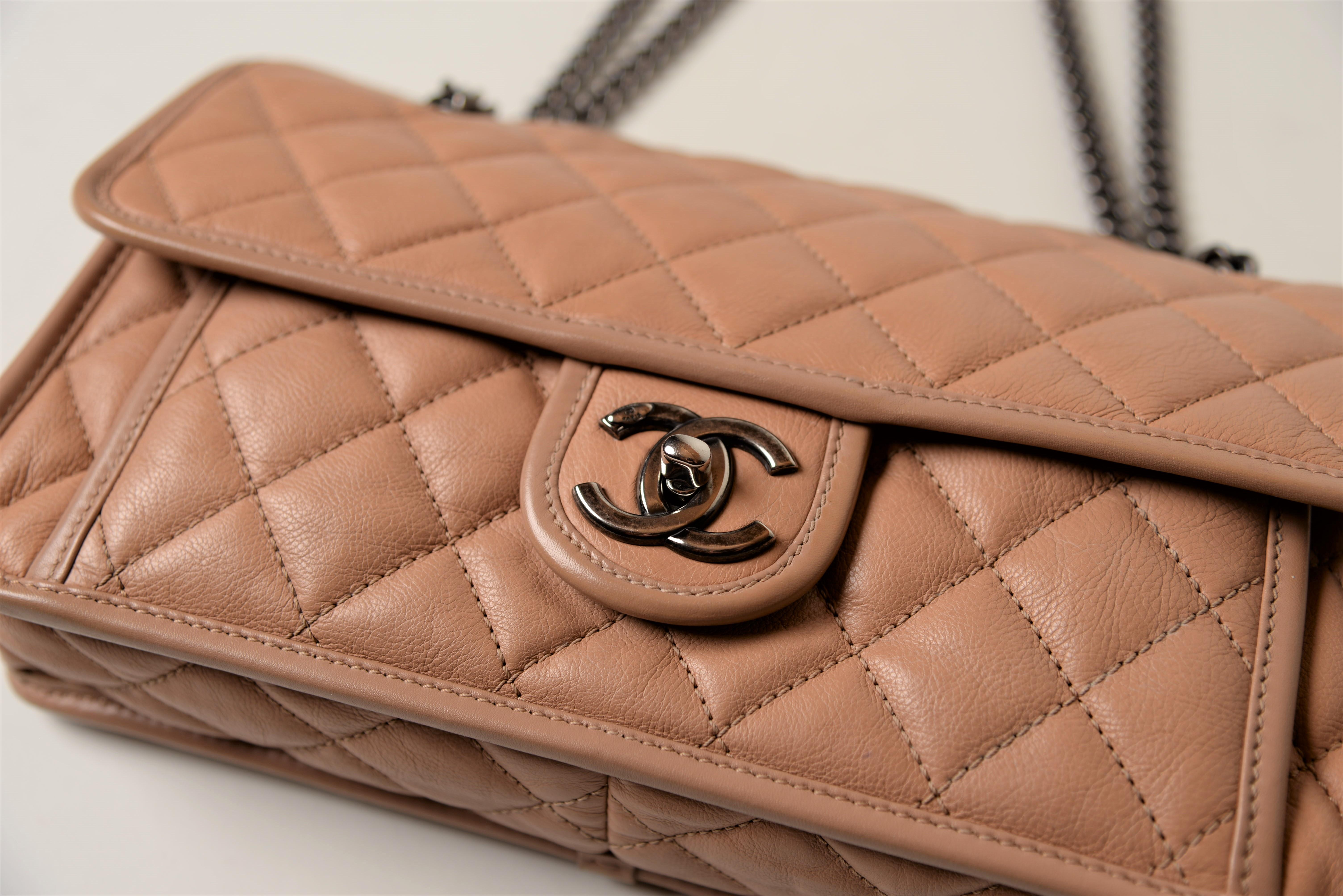 Chanel Französisch Riviera Klappe Tasche gesteppt dunkel Beige 5