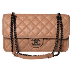 Chanel French Riviera Flap Bag Quilted Dark Beige