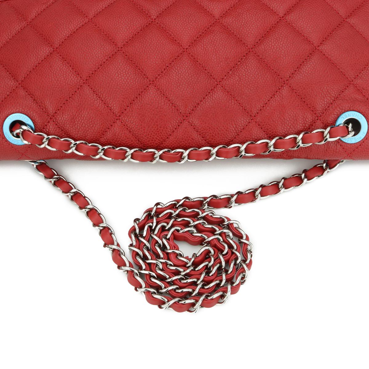 Chanel French Riviera Flap Bag Caviale rosso con finiture in argento 2013 in vendita 7