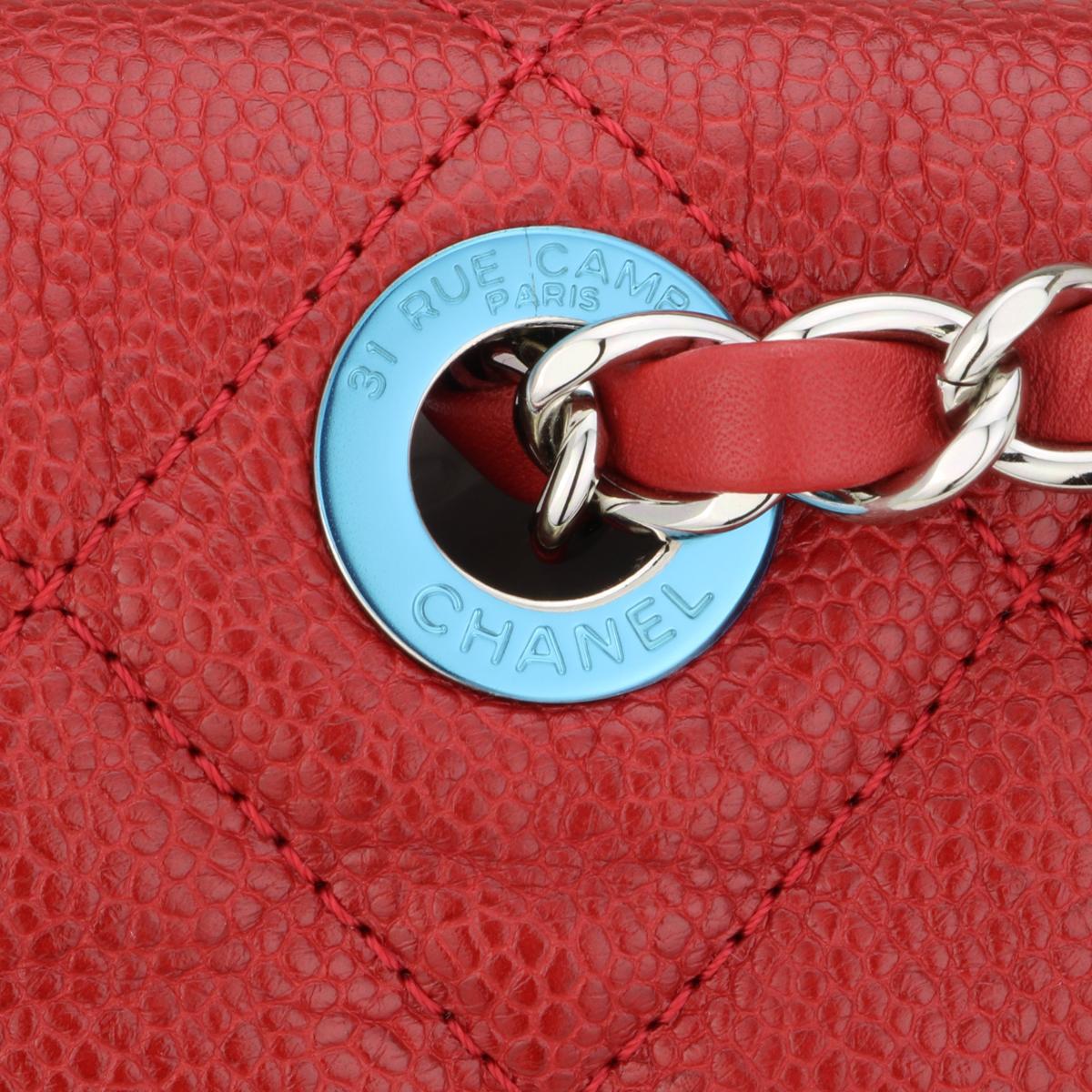 CHANEL French Riviera Flap Bag Red Caviar with Silver-Tone Hardware 2013 For Sale 9