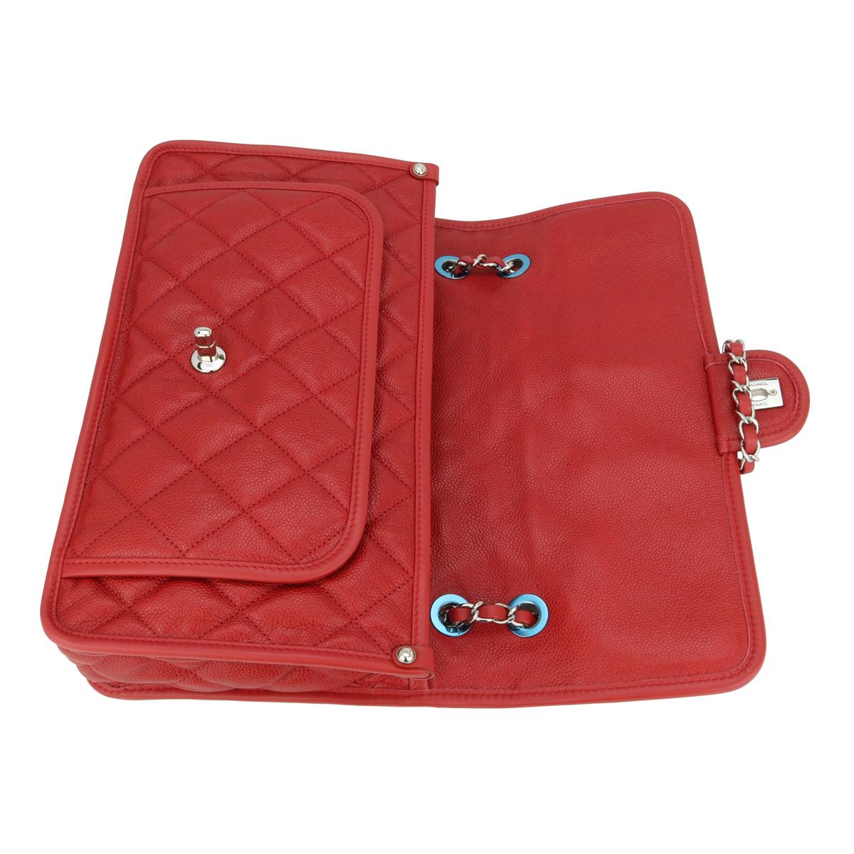 CHANEL French Riviera Flap Bag Red Caviar with Silver-Tone Hardware 2013 For Sale 10