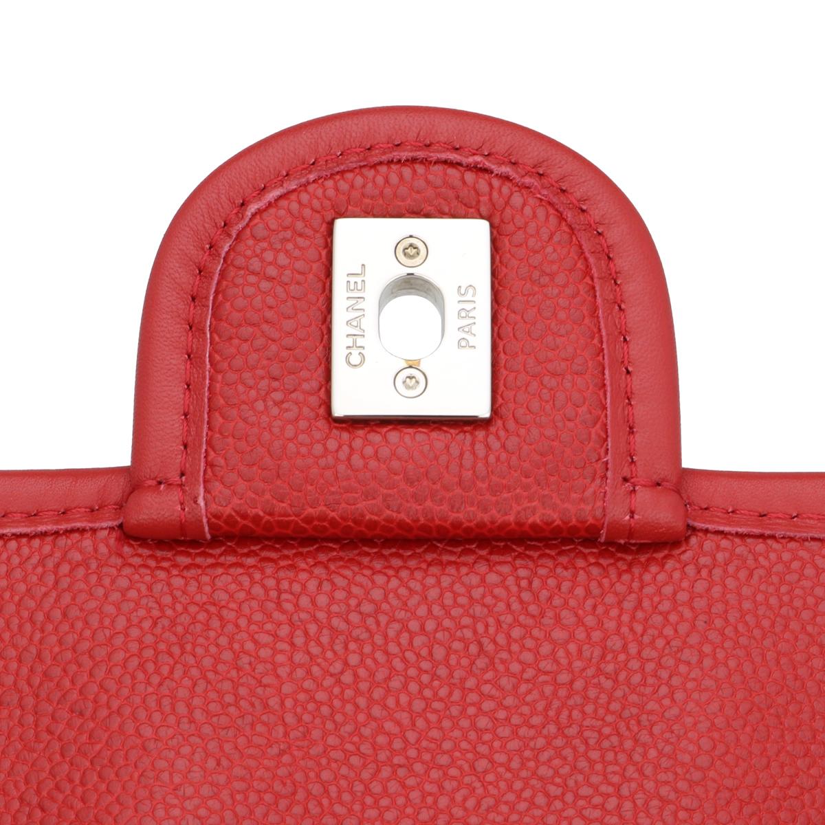 CHANEL French Riviera Flap Bag Red Caviar with Silver-Tone Hardware 2013 For Sale 11