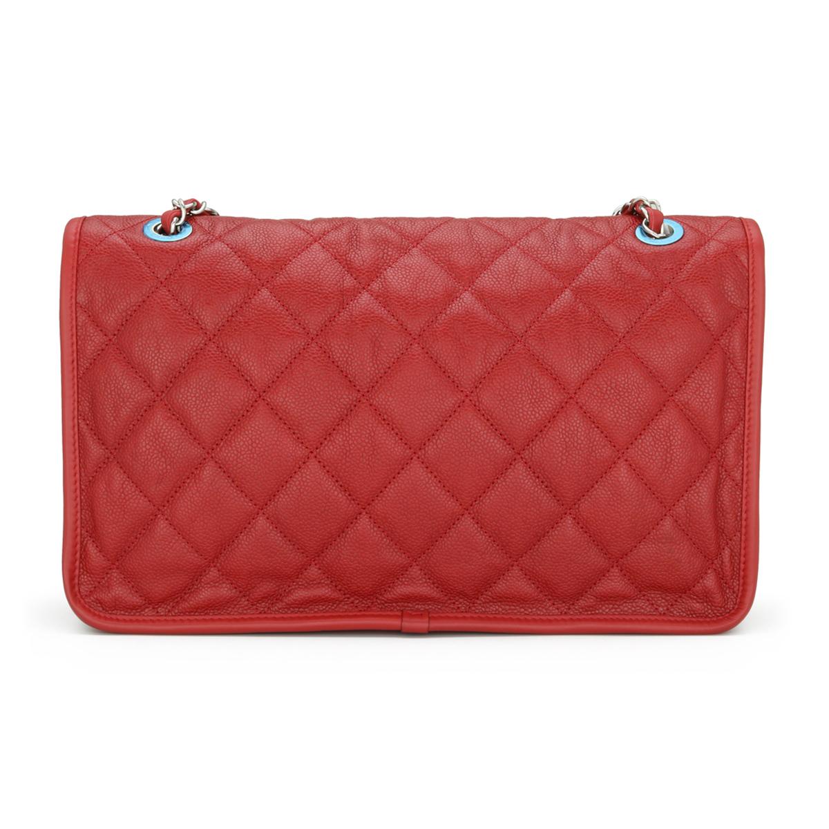 Rosso Chanel French Riviera Flap Bag Caviale rosso con finiture in argento 2013 in vendita