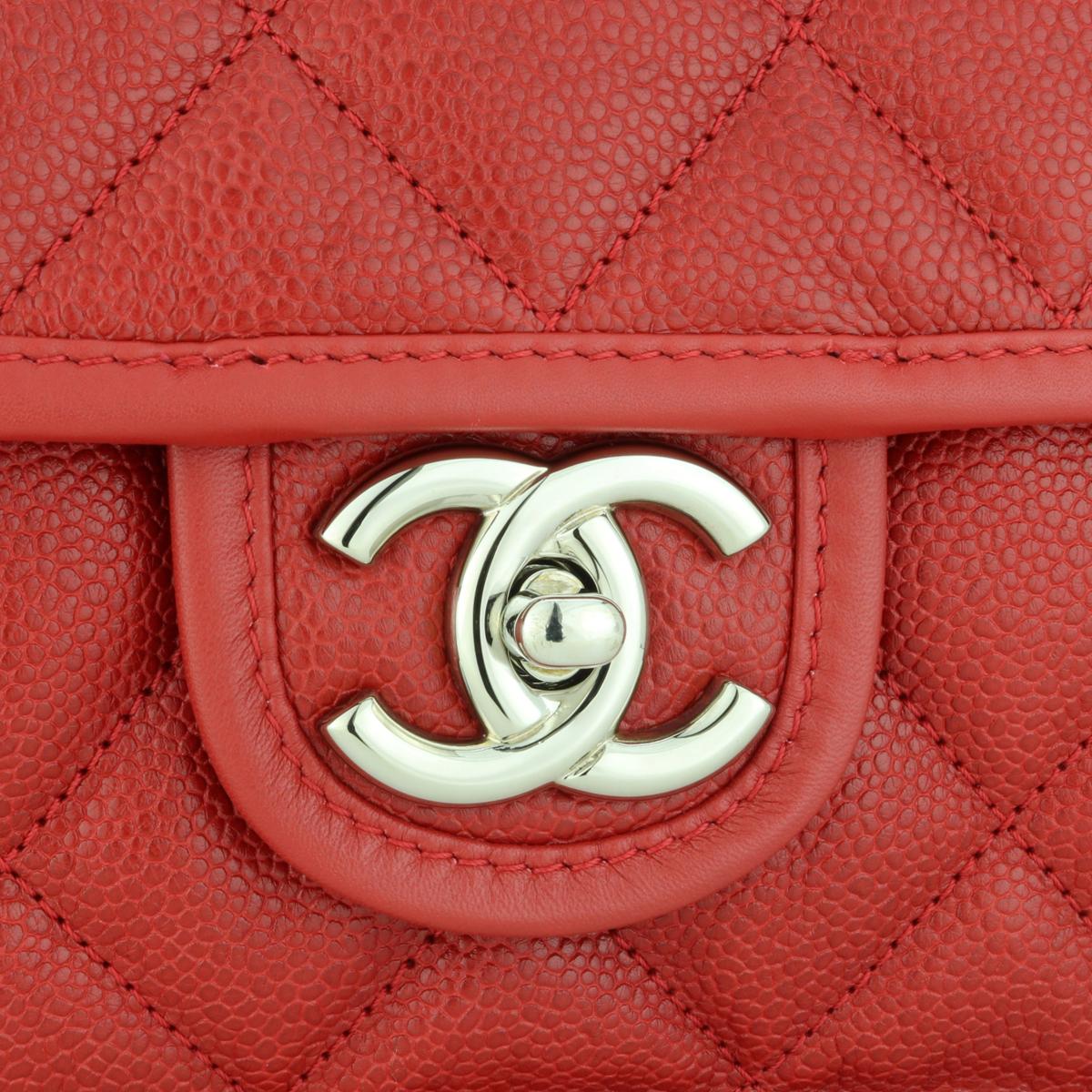Women's or Men's CHANEL French Riviera Flap Bag Red Caviar with Silver-Tone Hardware 2013 For Sale