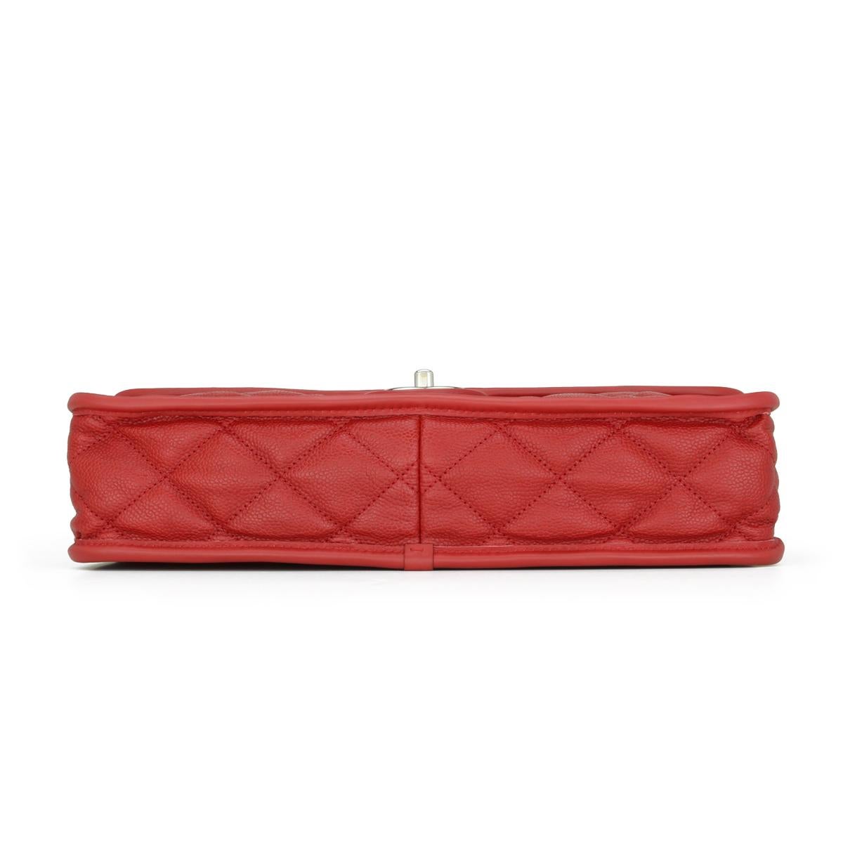 CHANEL French Riviera Flap Bag Red Caviar with Silver-Tone Hardware 2013 For Sale 3