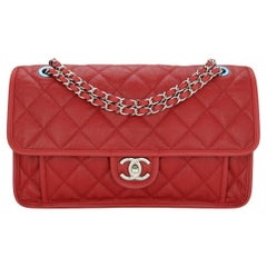 CHANEL French Riviera Flap Bag Red Caviar with Silver-Tone Hardware 2013