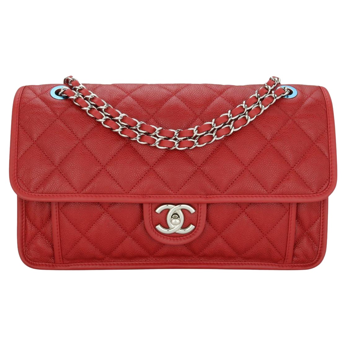 CHANEL French Riviera Flap Bag Red Caviar with Silver-Tone Hardware 2013