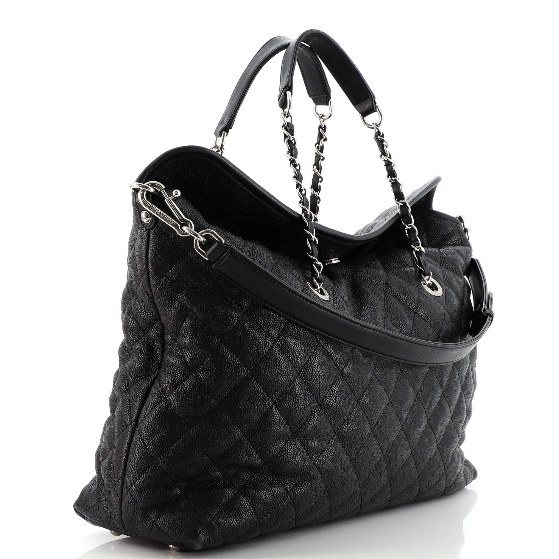 Black Chanel French Riviera Fold Tote Quilted Caviar Large