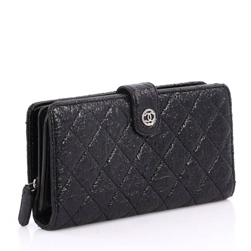 Black Chanel French Wallet Quilted Glazed Crackled Leather Long