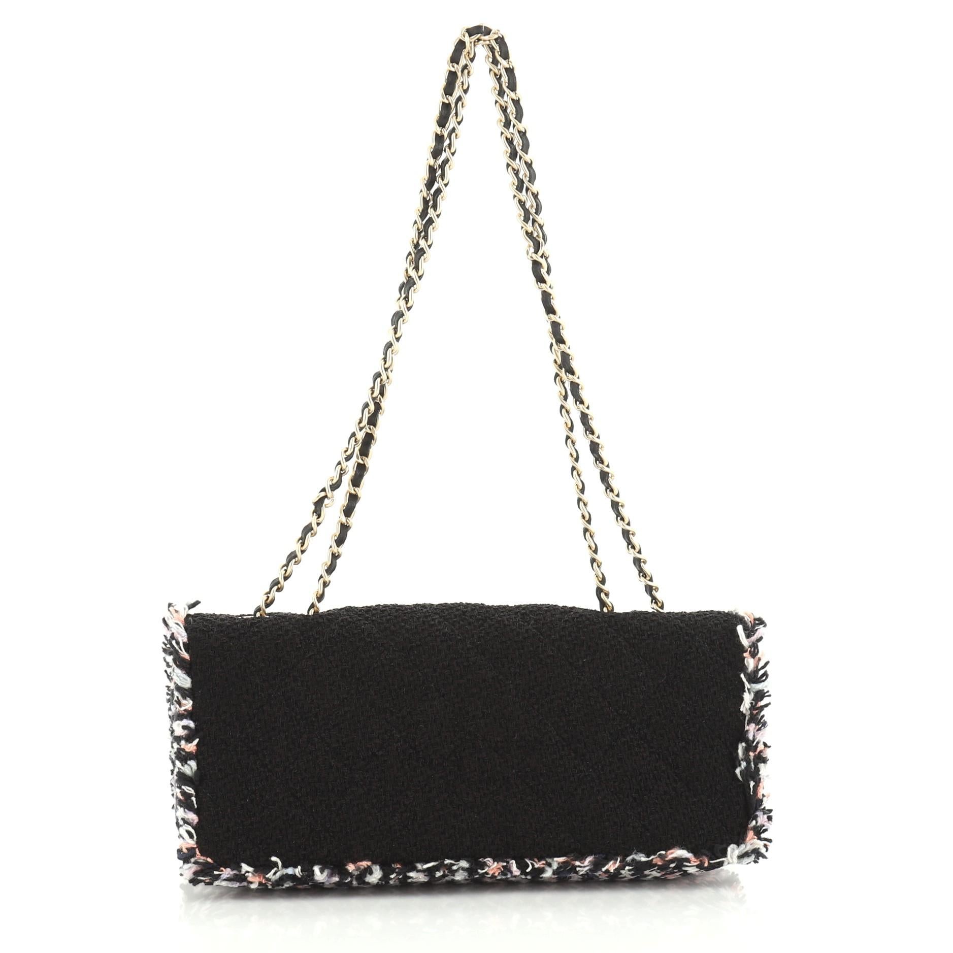 Chanel Fringe Chain Flap Bag Tweed East West In Good Condition In NY, NY