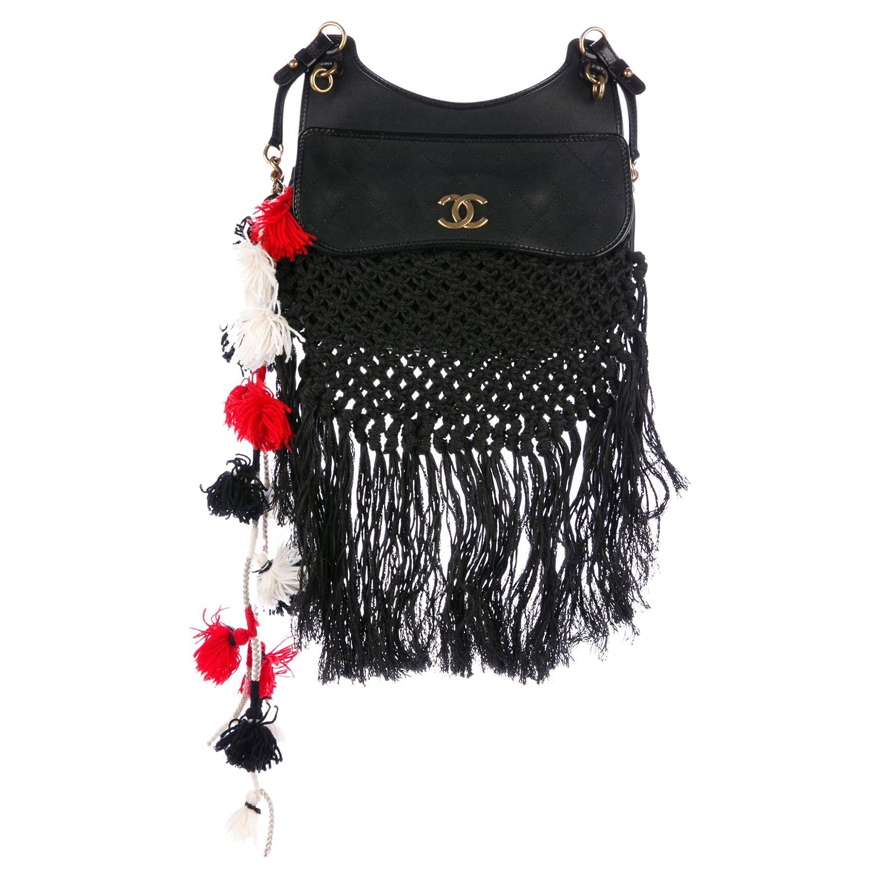 Chanel Fringe Crochet Pom Pom Dubai Resort Tote For Sale