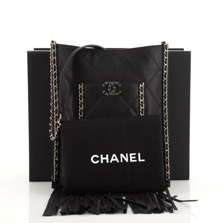 Chanel Fringe Flat Shopping Bag Quilted Calfskin Small at 1stDibs