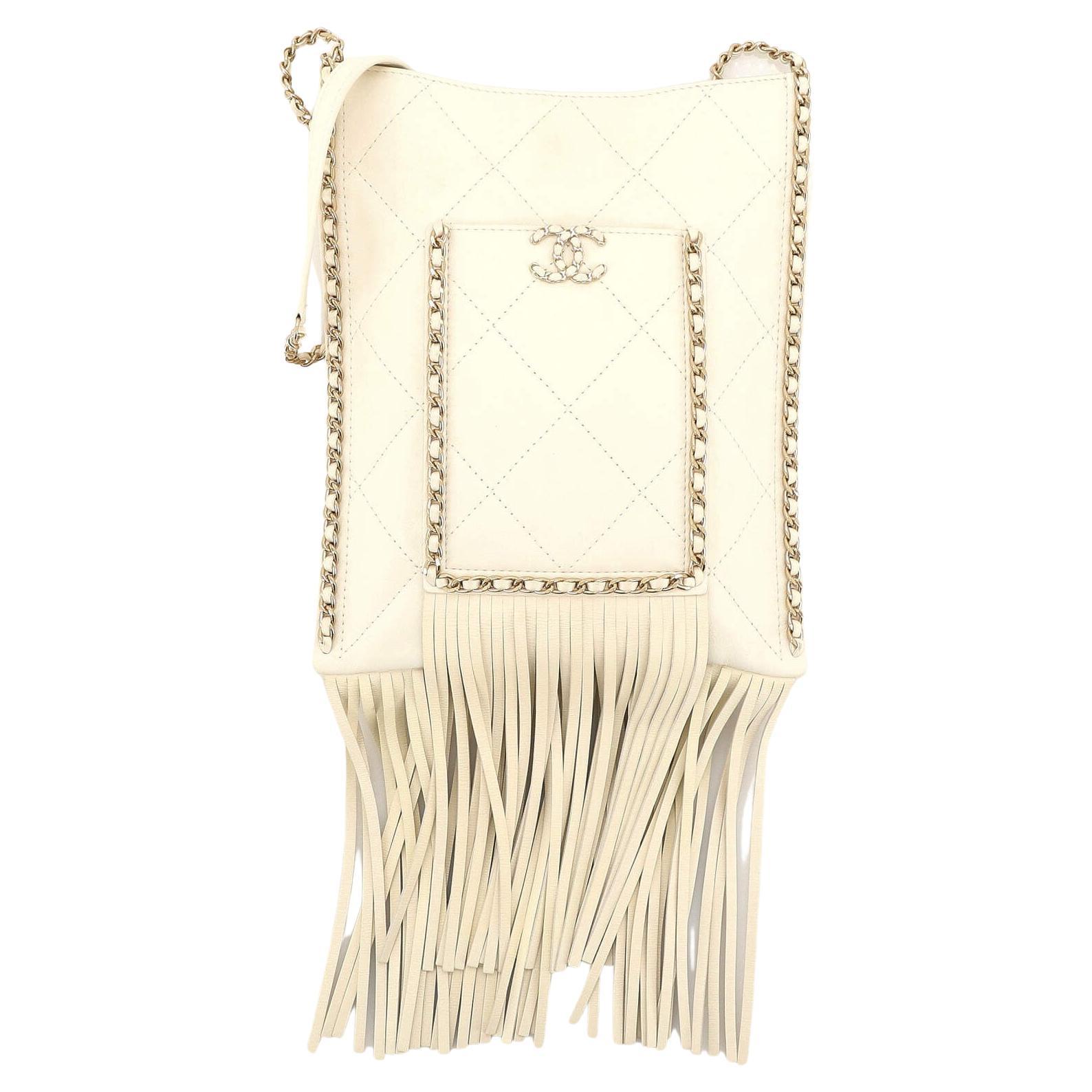 Chanel Fringe Flat Shopping Bag Quilted Calfskin Small