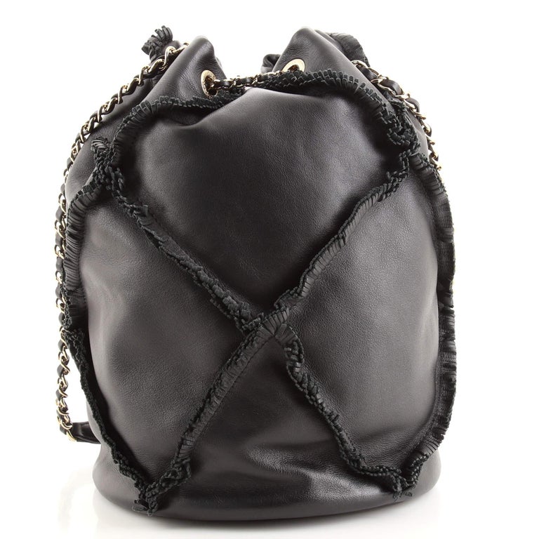 Chanel Fringed CC Drawstring Bucket Bag Quilted Lambskin Small For Sale