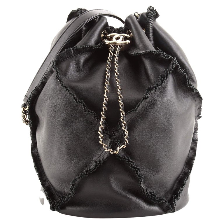 Chanel Fringed CC Drawstring Bucket Bag Quilted Lambskin Small For Sale