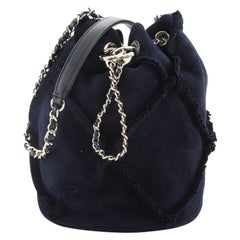 Chanel Fringed CC Drawstring Bucket Bag Quilted Suede Small