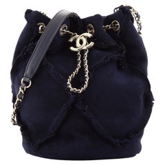 Chanel Fringed CC Drawstring Bucket Bag Quilted Suede Small