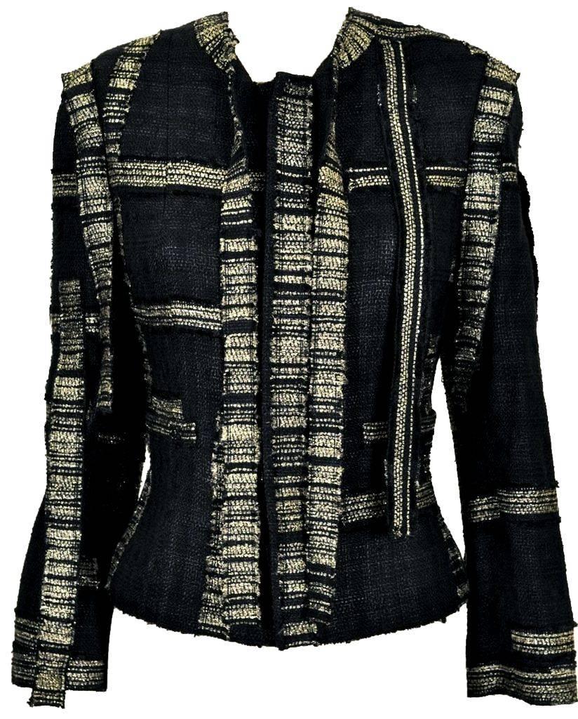 Black Chanel Fringed Lesage Metallic Fantasy Tweed Jacket Skirt Suit 