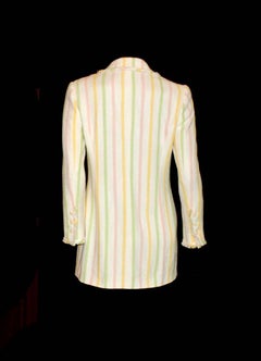 CHANEL Y2K Fringed Striped Tweed Jacket CC Logo Buttons & Clover Brooch 40