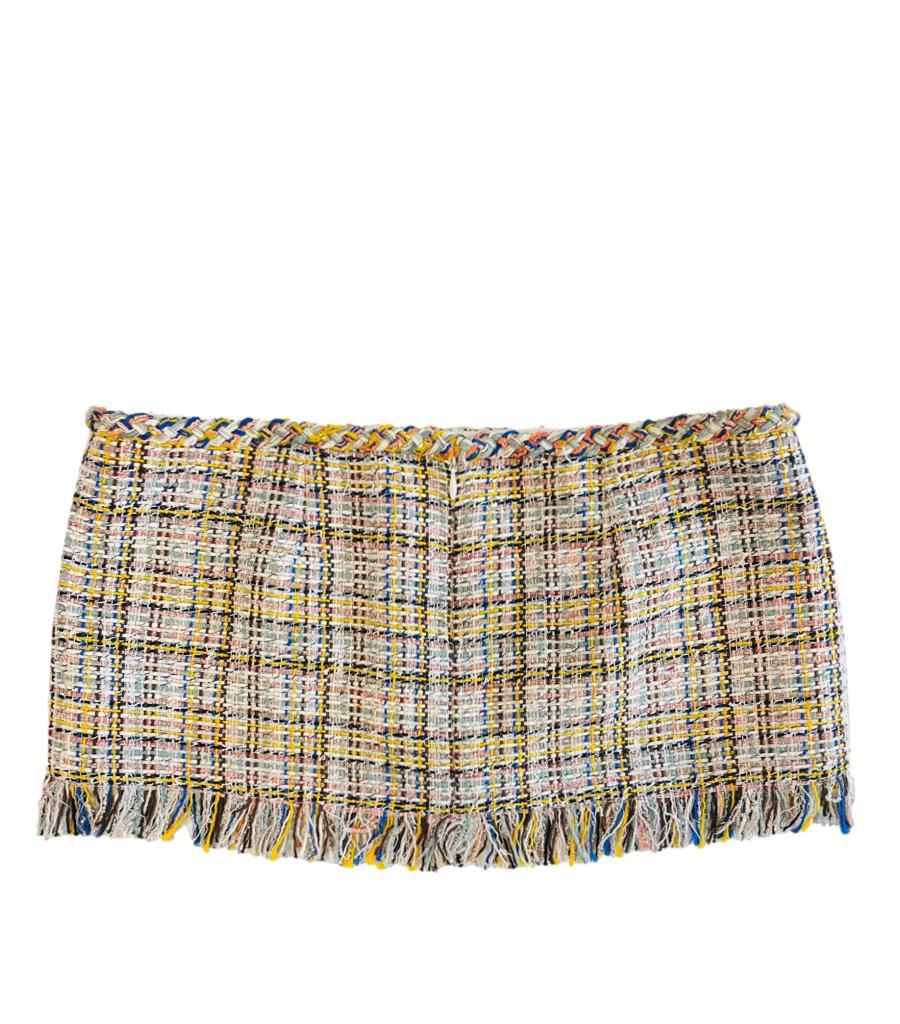 Brand New - Chanel Fringed Tweed Hip Belt

Multicoloured tweed hip belt designed with fringe trim.

Detailed with iconic ivory buttons with baby pink 'CC' logo.

Featuring concealed zip fastening to rear and silk lining.

Size – 38FR

Condition –
