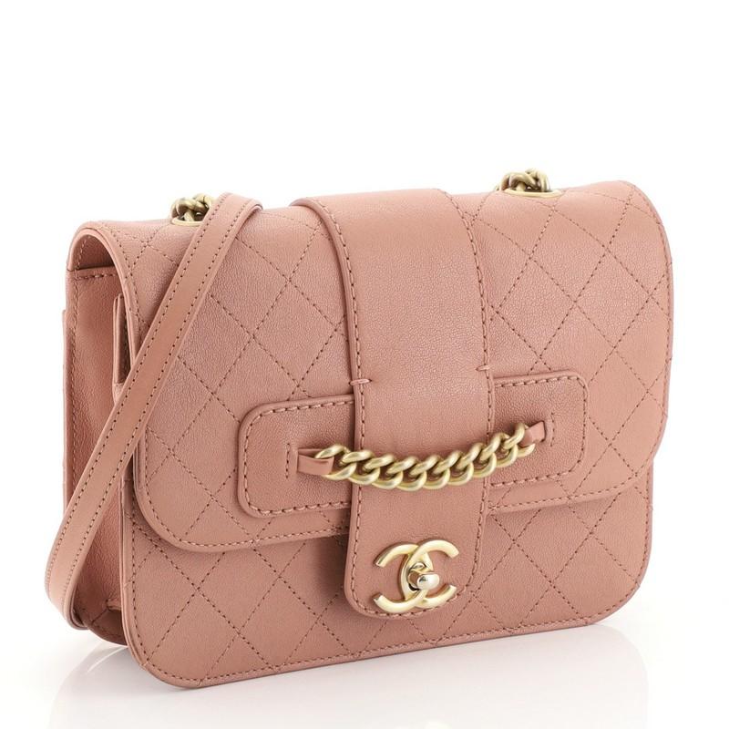 Brown Chanel Front Chain Flap Bag Quilted Sheepskin Medium