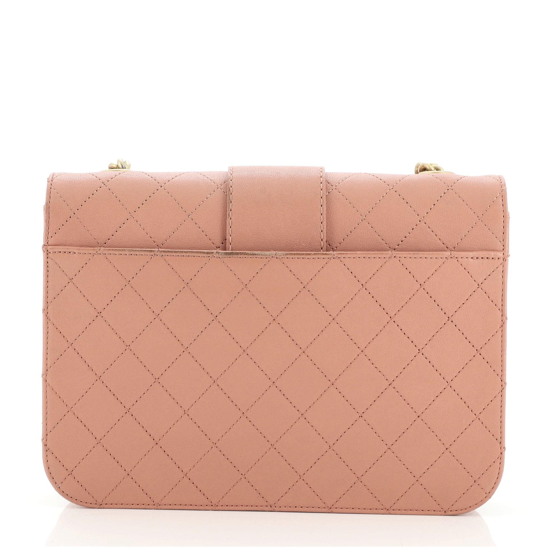 Brown Chanel Front Chain Flap Bag Quilted Sheepskin Medium