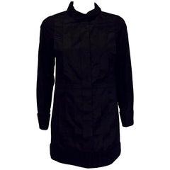 Chanel Front Pleated Blouse with Round Collar in Black Silk 