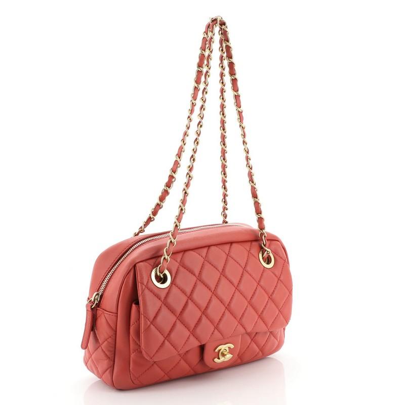 Pink Chanel Front Pocket Camera Bag Quilted Lambskin Medium 
