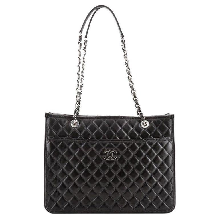 Chanel Front Pocket Chain Shopping Tote Quilted Lambskin Large at 1stDibs