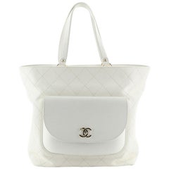 Chanel Front Pocket Shopping Tote Quilted Calfskin with Caviar Medium