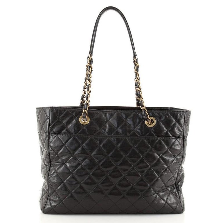 Chanel Front Pocket Shopping Tote Quilted Glazed Calfskin Large at 1stDibs