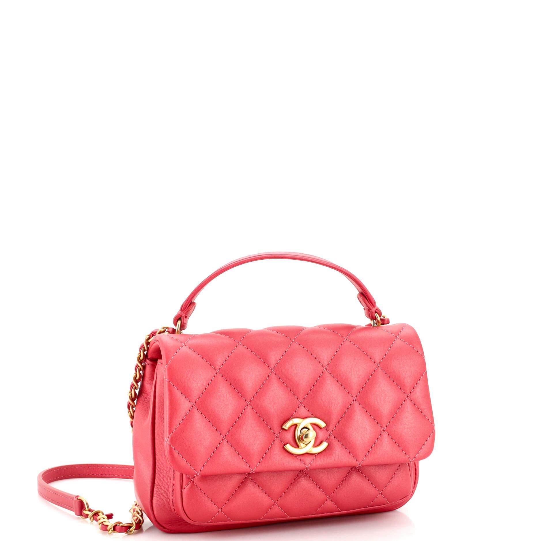 Chanel Front Pocket Top Handle Flap Bag Quilted Calfskin Mini In Good Condition For Sale In NY, NY