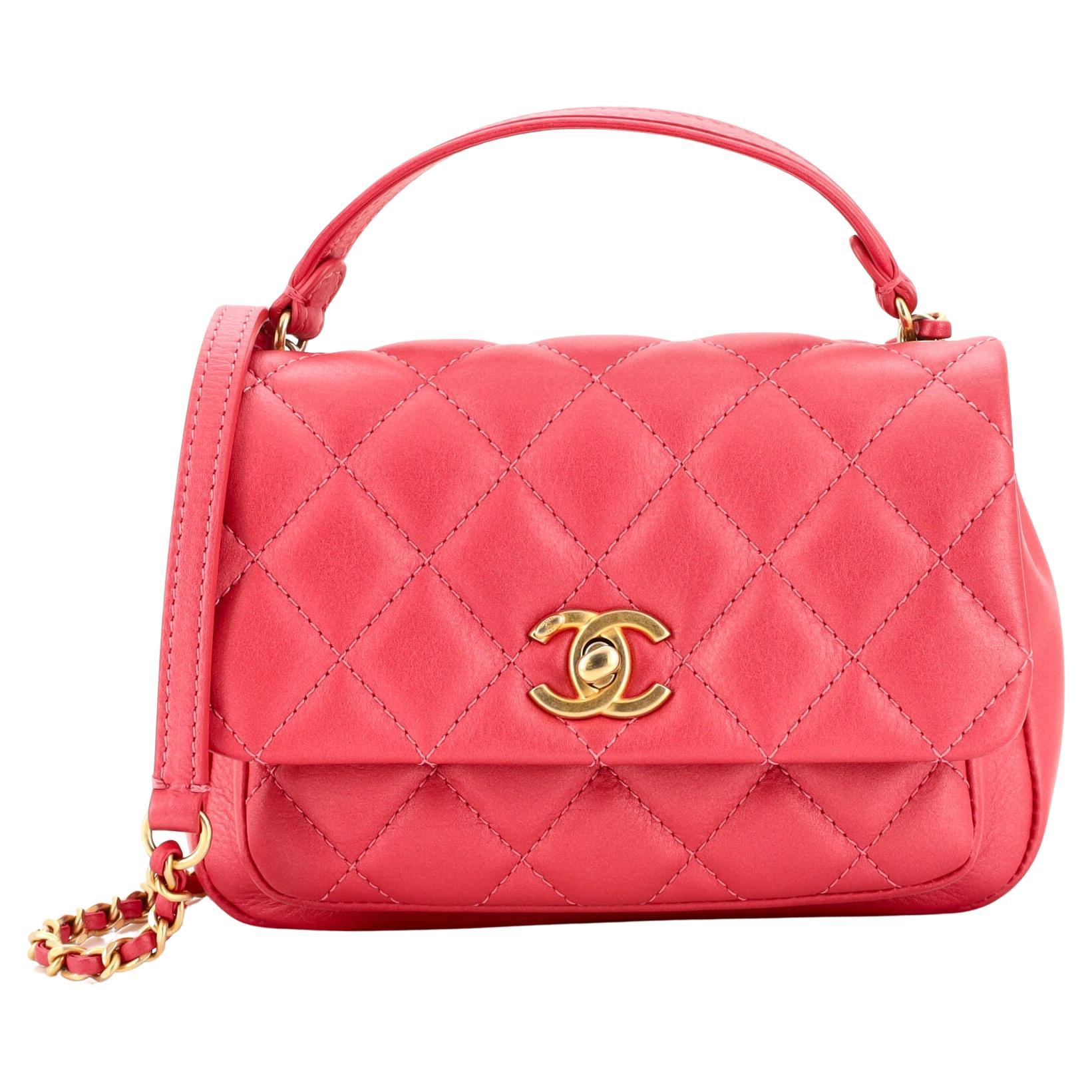 Chanel Front Pocket Top Handle Flap Bag Quilted Calfskin Mini