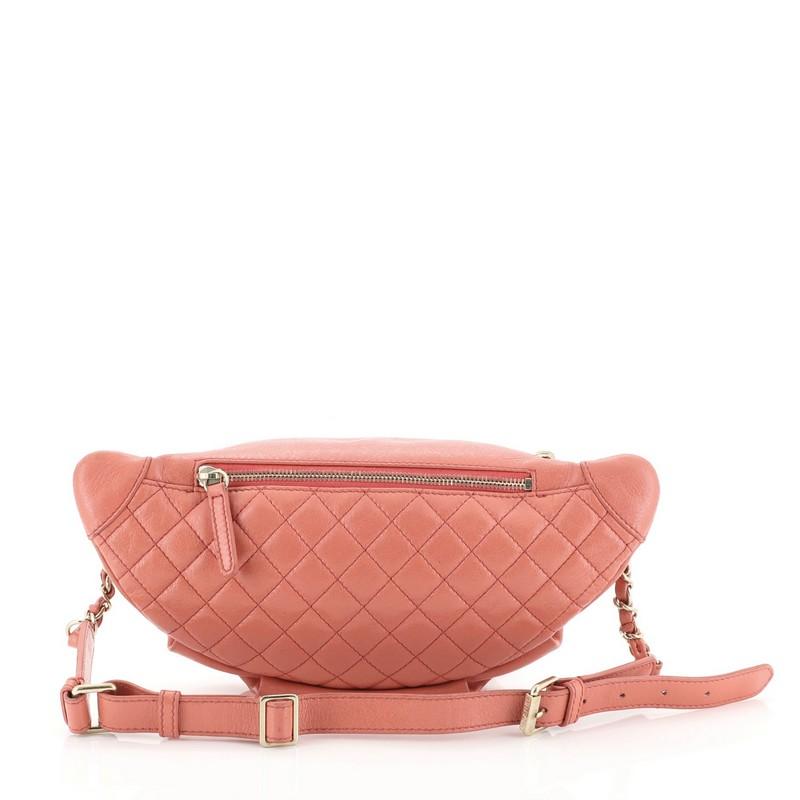 Pink Chanel Front Pocket Waist Bag Quilted Crumpled Calfskin