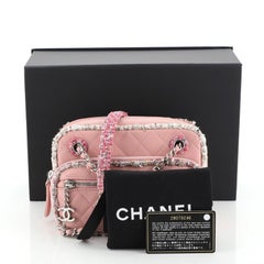 Chanel Front Zip Camera Bag Quilted Lambskin with Tweed Small