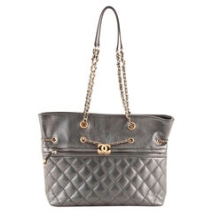 Chanel Front Zip CC Drawstring Chain Tote Quilted Calfskin Medium