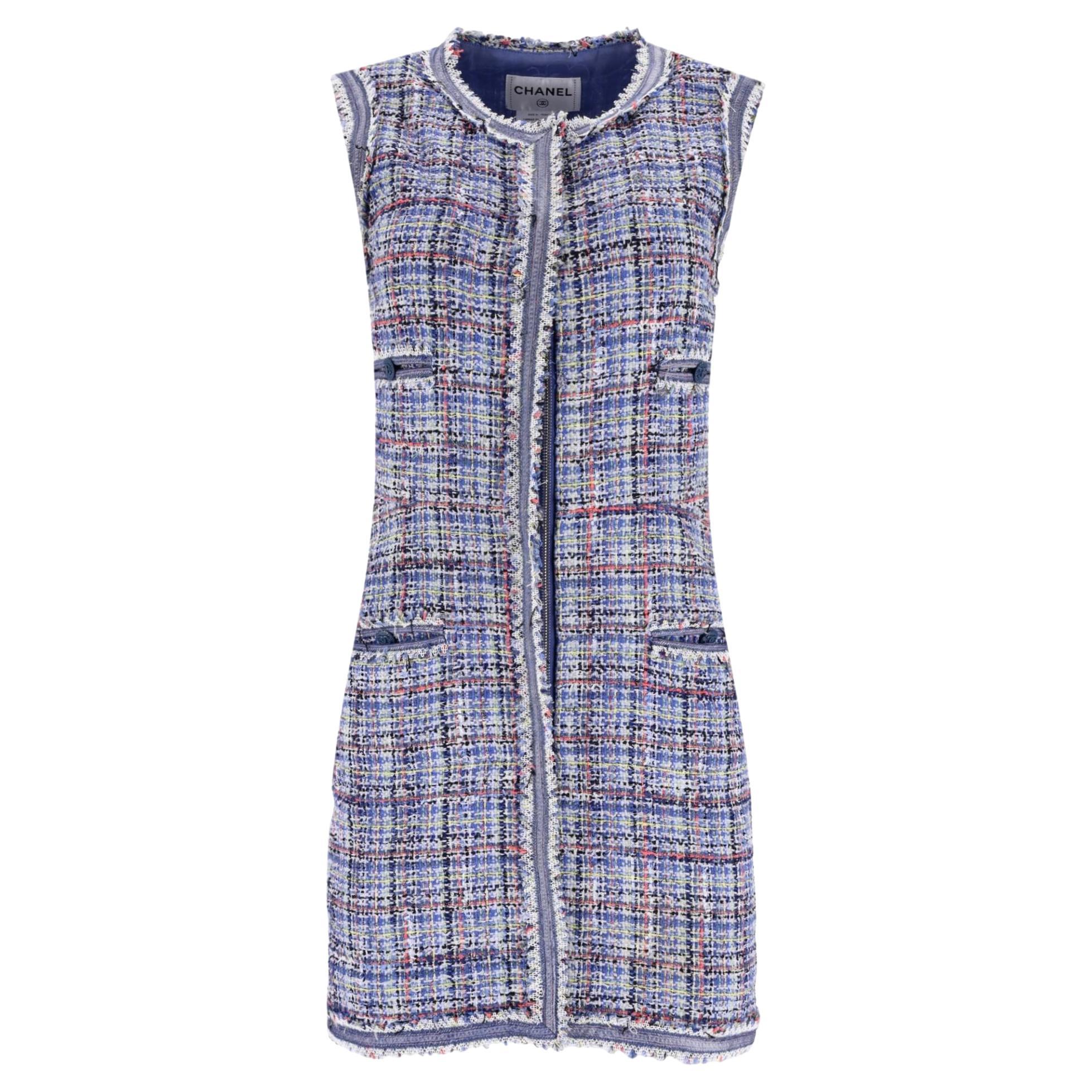 Chanel Front Zip Multicoloured Tweed Dress For Sale