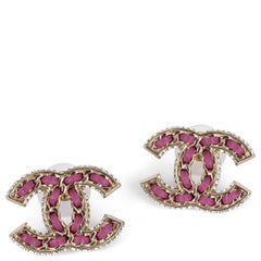 CHANEL fuchsia 2021 21P LEATHER & RHINESTONE CC Earrings