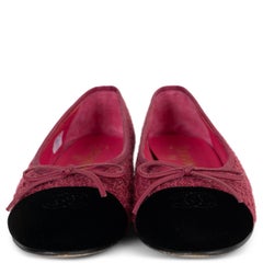 CHANEL fuchsia & black rubber 16K LUREX TWEED Ballet Flats Shoes 38.5