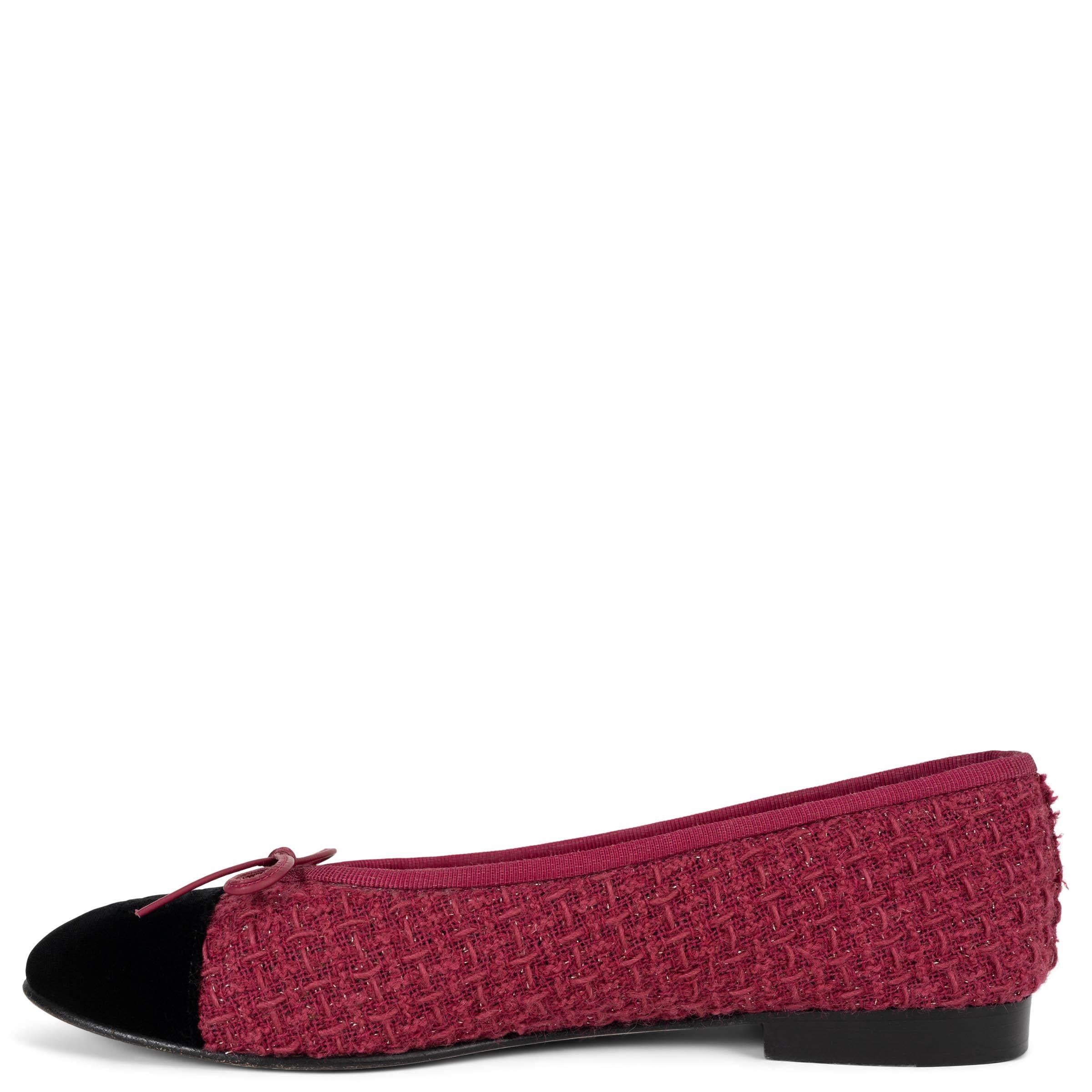 Pink CHANEL fuchsia & black rubber 16K LUREX TWEED Ballet Flats Shoes 38.5 For Sale