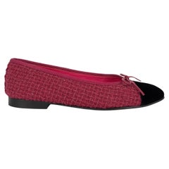 CHANEL fuchsia & black rubber 16K LUREX TWEED Ballet Flats Shoes 38.5