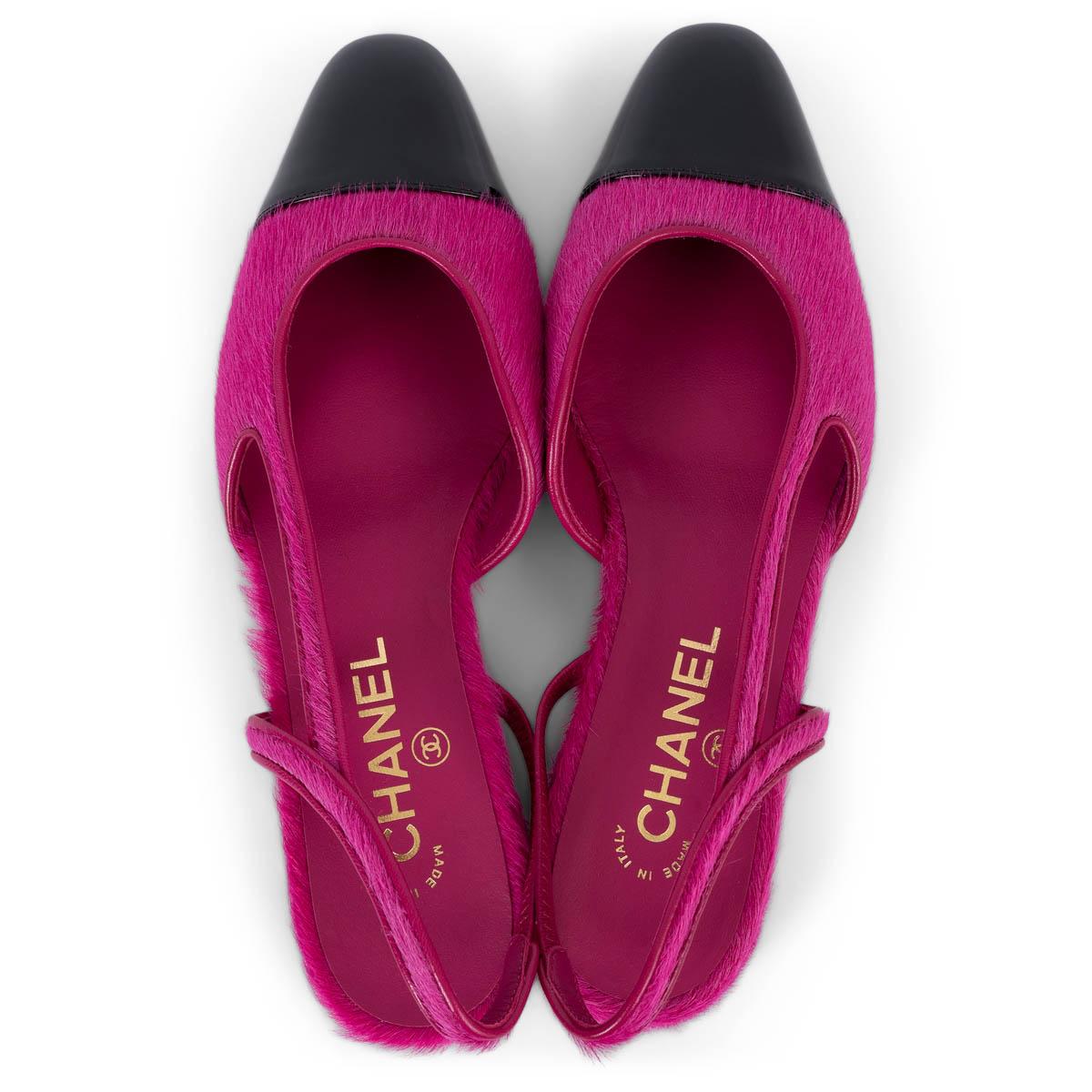 CHANEL fuchsia CALF HAIR SLINGBACK Flats Shoes 38.5 For Sale 2