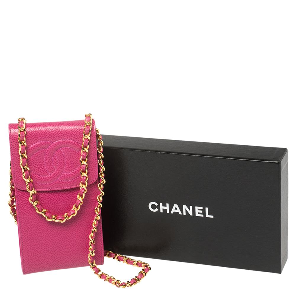 Chanel Fuchsia Caviar Leather CC Crossbody Phone Case 4