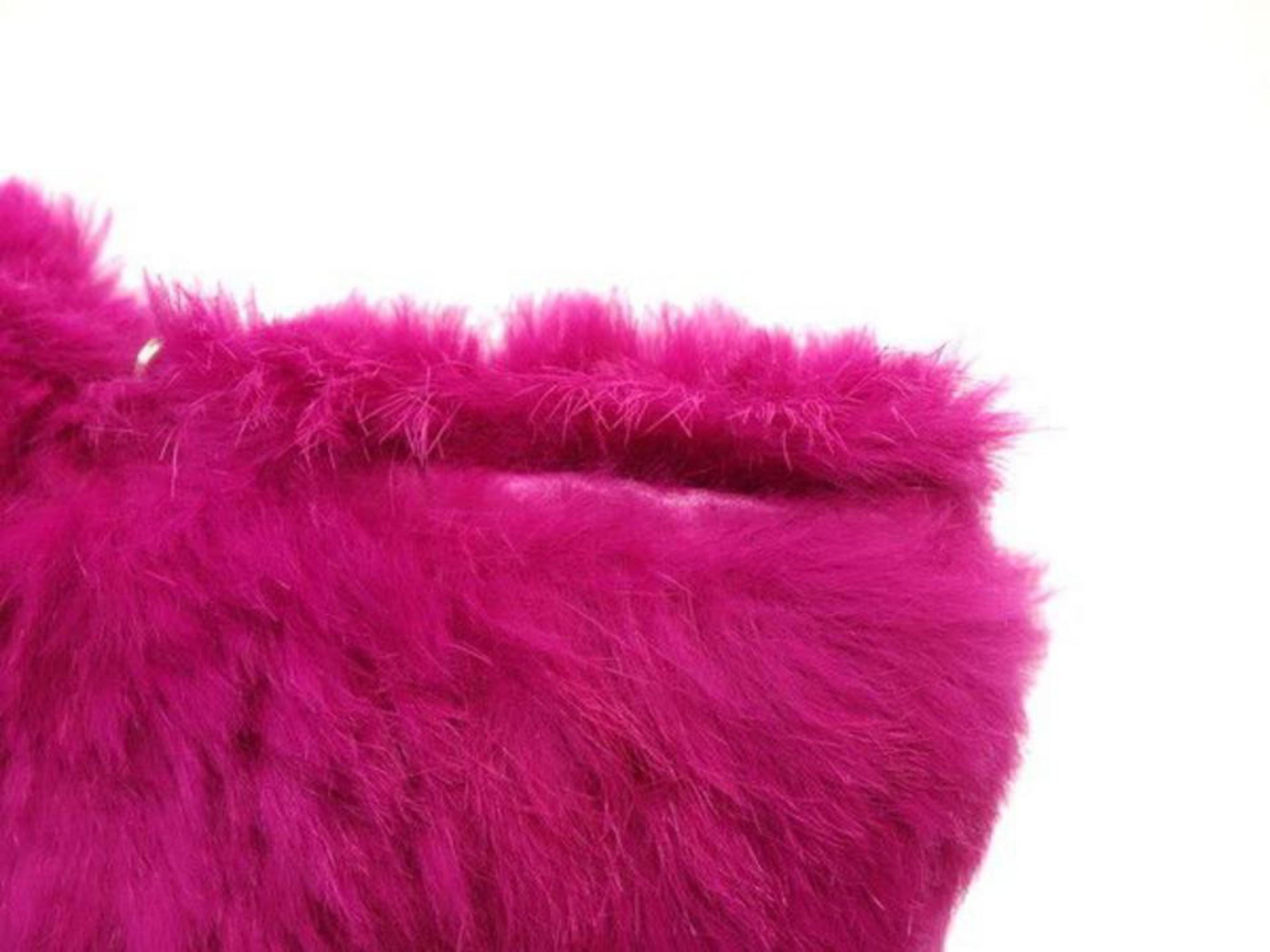 Chanel Fuchsia Chain Tote 228729 Pink Rabbit Fur Shoulder Bag For Sale 4