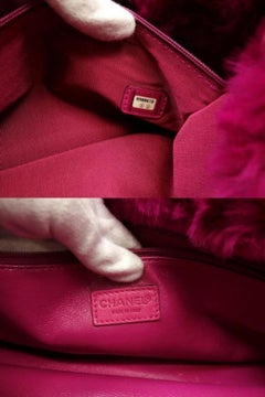 Chanel Fuchsia Chain Tote 228729 Pink Rabbit Fur Shoulder Bag