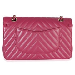 Chanel Fuchsia Chevron Lambskin Medium Classic Double Flap Bag